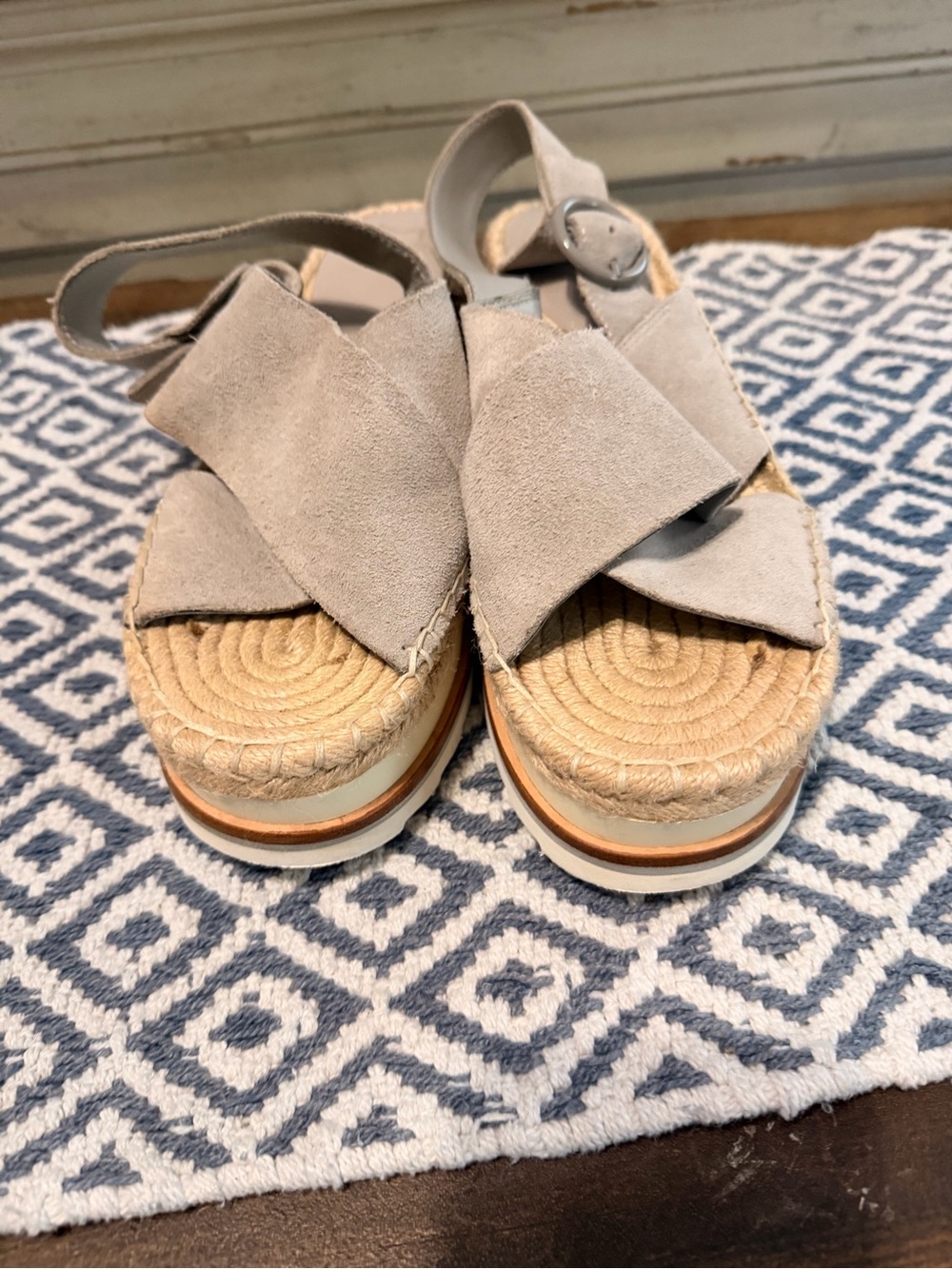 Marc Fisher-Women’s Suede Espadrille Platform Sandals - Light Gray